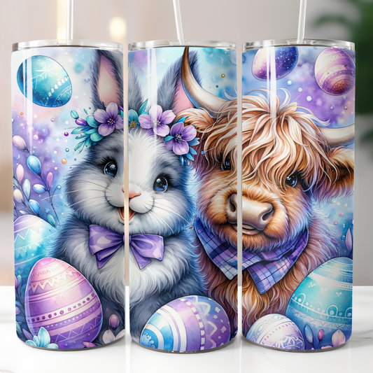 Easter Rabbit and Highland Cow, Sublimation Transfer