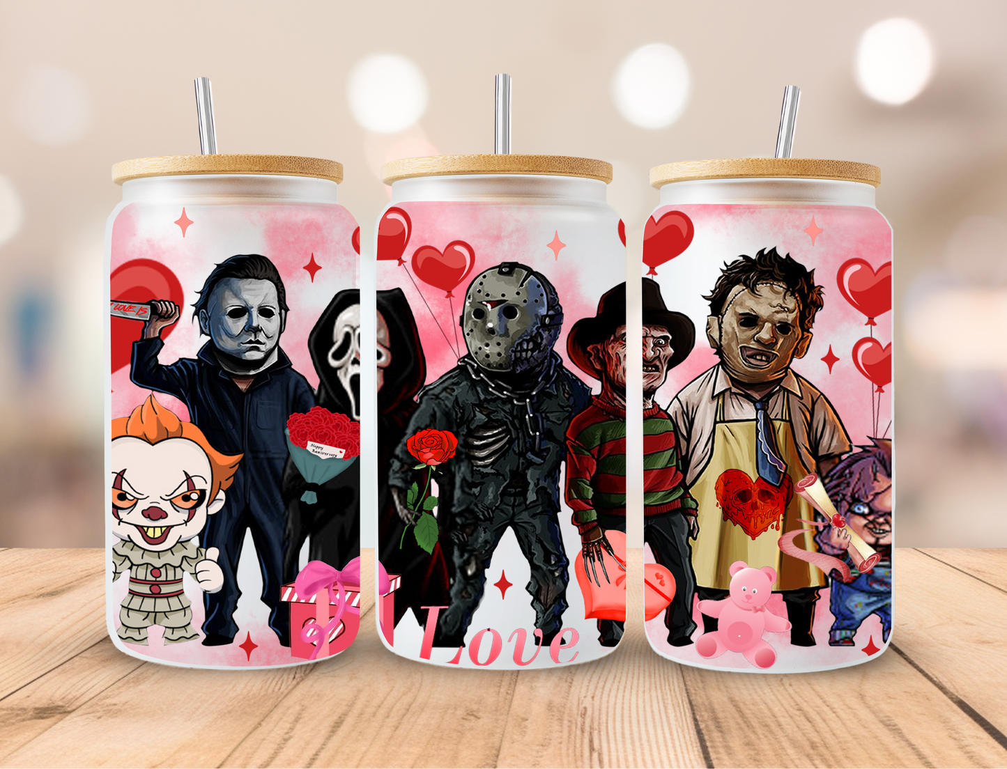 Horror Valentine, Sublimation, Ready to Print, Ready To Press, Print Out Transfer, 16 oz Libbey Glass Transfer, NOT A DIGITAL