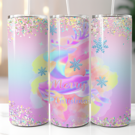 Holographic Christmas Reindeer, Sublimation, Ready to Print, Ready To Press, Print Out Transfer, 20 oz, Skinny Tumbler Transfer, NOT A DIGITAL