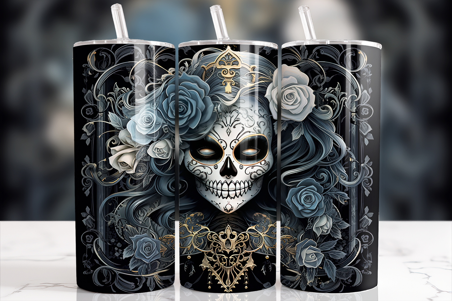 Catrina, Sugar Skull, Sublimation, Ready to Print, Ready To Press, Print Out Transfer, 20 oz, Skinny Tumbler Transfer, NOT A DIGITAL