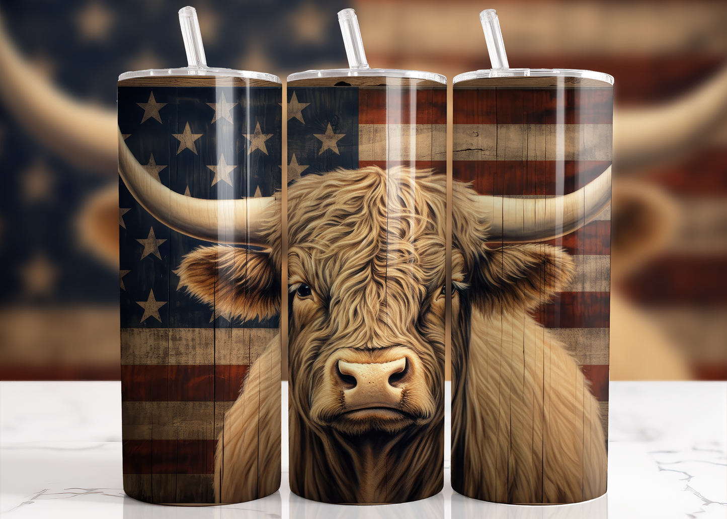 Highland Cow American Flag, Sublimation, Ready to Print, Ready To Press, Print Out Transfer, 20 oz, Skinny Tumbler Transfer, NOT A DIGITAL