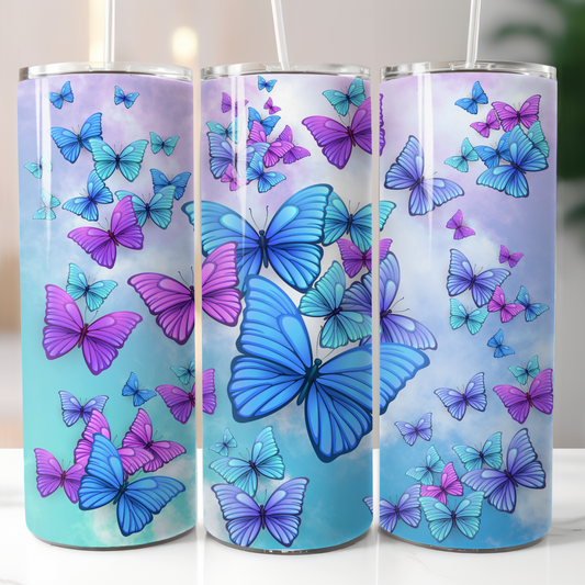 Blue and Purple Butterfly, Sublimation, Ready to Print, Ready To Press, Print Out Transfer, 20 oz, Skinny Tumbler Transfer, NOT A DIGITAL
