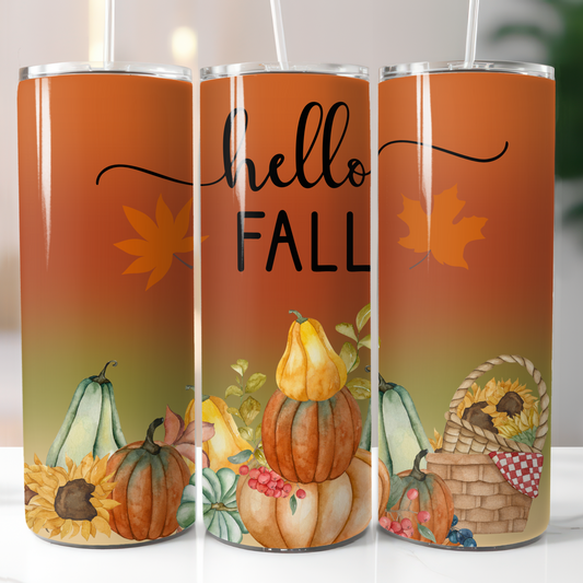 Hello Fall Pumpkin, Sublimation, Ready To Press, Print Out Transfer, 20 oz Skinny Tumbler Transfer, NOT A DIGITAL