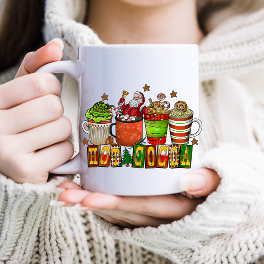 Santa Claus Hot Cocoa Mug, Sublimation, Ready To Press, Print Out Transfer, 11 oz. 12 oz. 15 oz. NOT A DIGITAL Cost 3.25 for 4 designs on one sheet