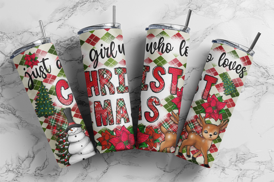Just a Girl Who Loves Christmas, Sublimation, Ready to Print, Ready To Press, Print Out Transfer, 20 oz, Skinny Tumbler Transfer, NOT A DIGITAL