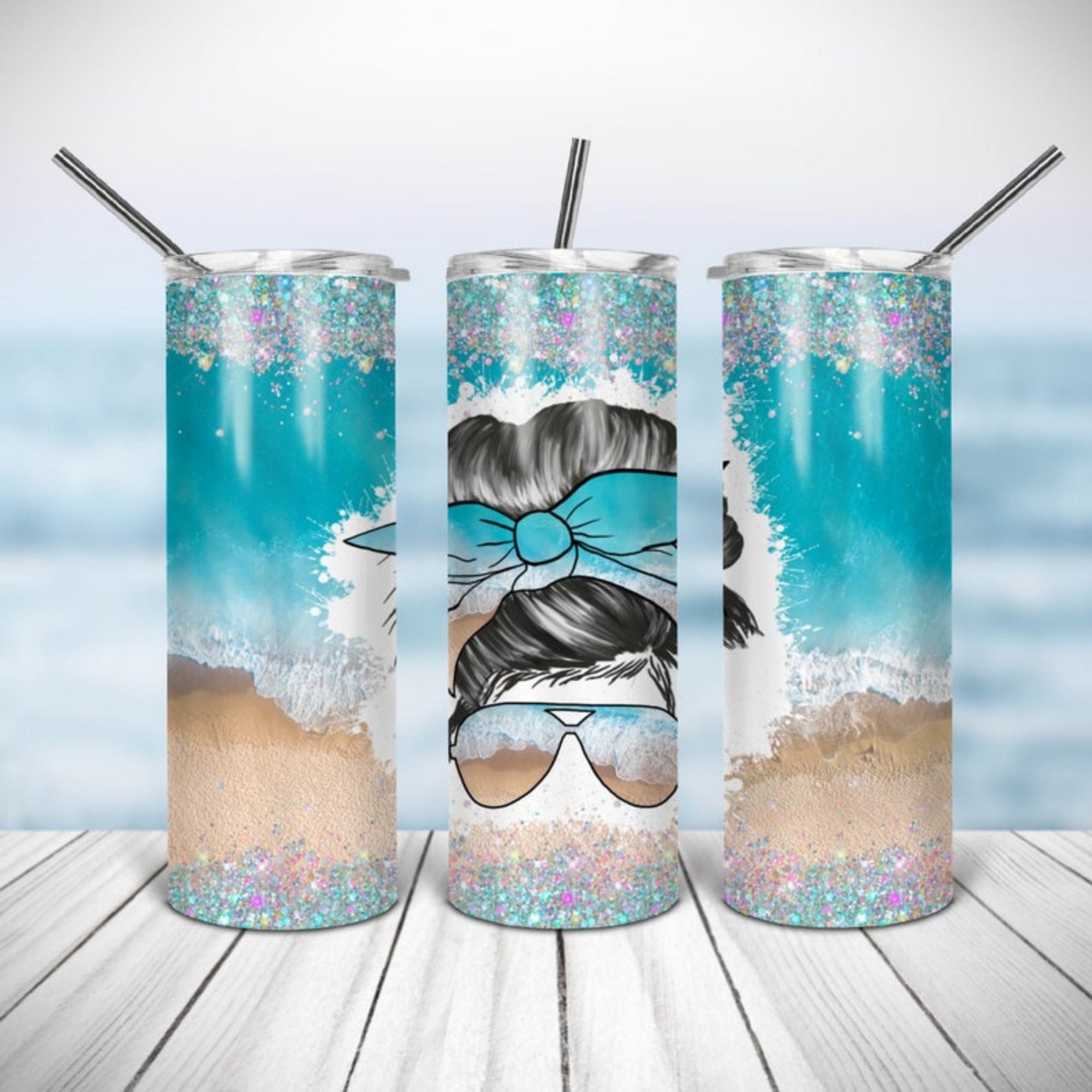 Messy Mom Bun Beach Sublimation, Sublimation, Ready To Press, Print Out Transfer, 20 oz, Skinny Tumbler Transfer, NOT A DIGITAL