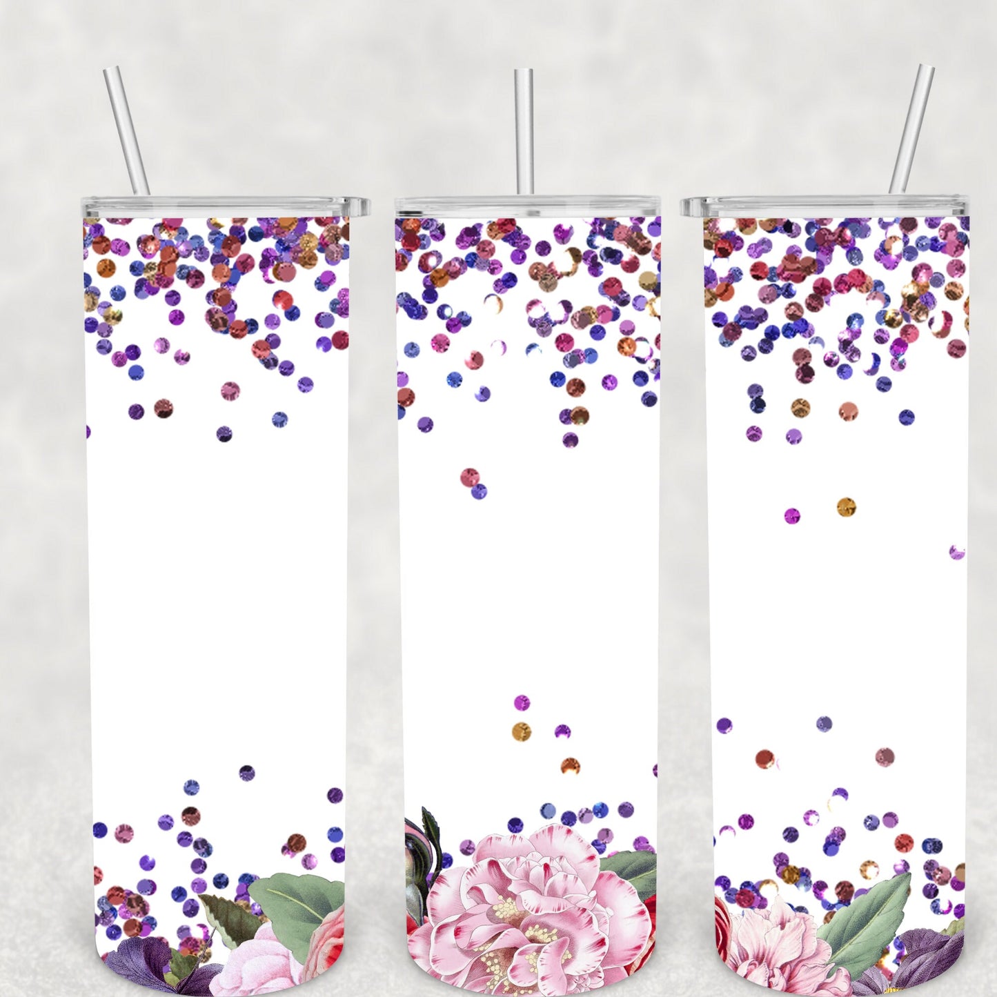 Flower Confetti Glitter, Sublimation, Ready to Print, Ready To Press, Print Out Transfer, 20 oz, Skinny Tumbler Transfer, NOT A DIGITAL