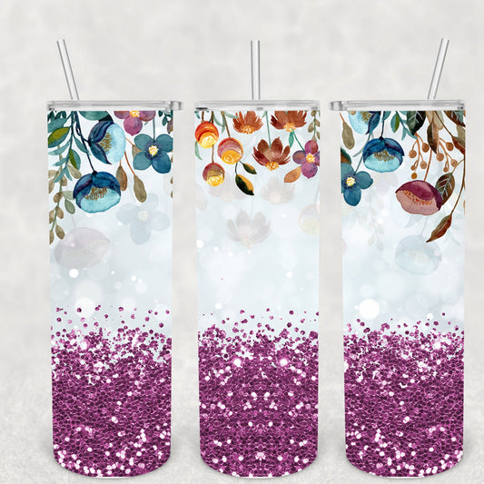 Flower Purple Glitter, Sublimation, Ready to Print, Ready To Press, Print Out Transfer, 20 oz, Skinny Tumbler Transfer, NOT A DIGITAL