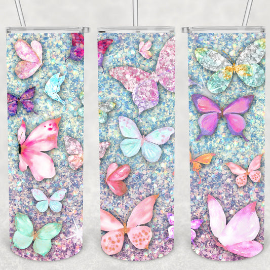 Glitter Butterflies, Sublimation, Ready To Press, Ready to Print, Print Out Transfer, 20 oz, Skinny Tumbler Transfer, NOT A DIGITAL