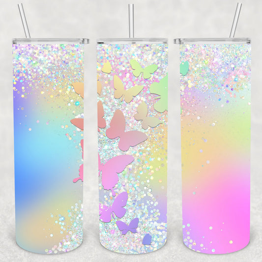 Rainbow Butterfly Glitter, Sublimation, Ready To Press, Print Out Transfer, 20 oz, Skinny Tumbler Transfer, NOT A DIGITAL