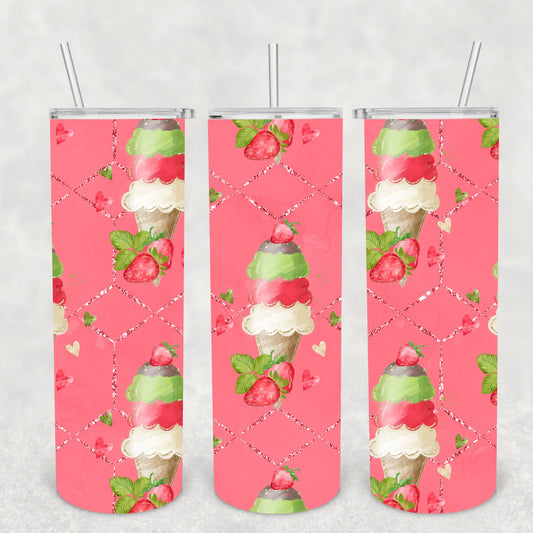Strawberry Ice cream, Sublimation, Ready To Press, Print Out Transfer, 20 oz, Skinny Tumbler Transfer, NOT A DIGITAL