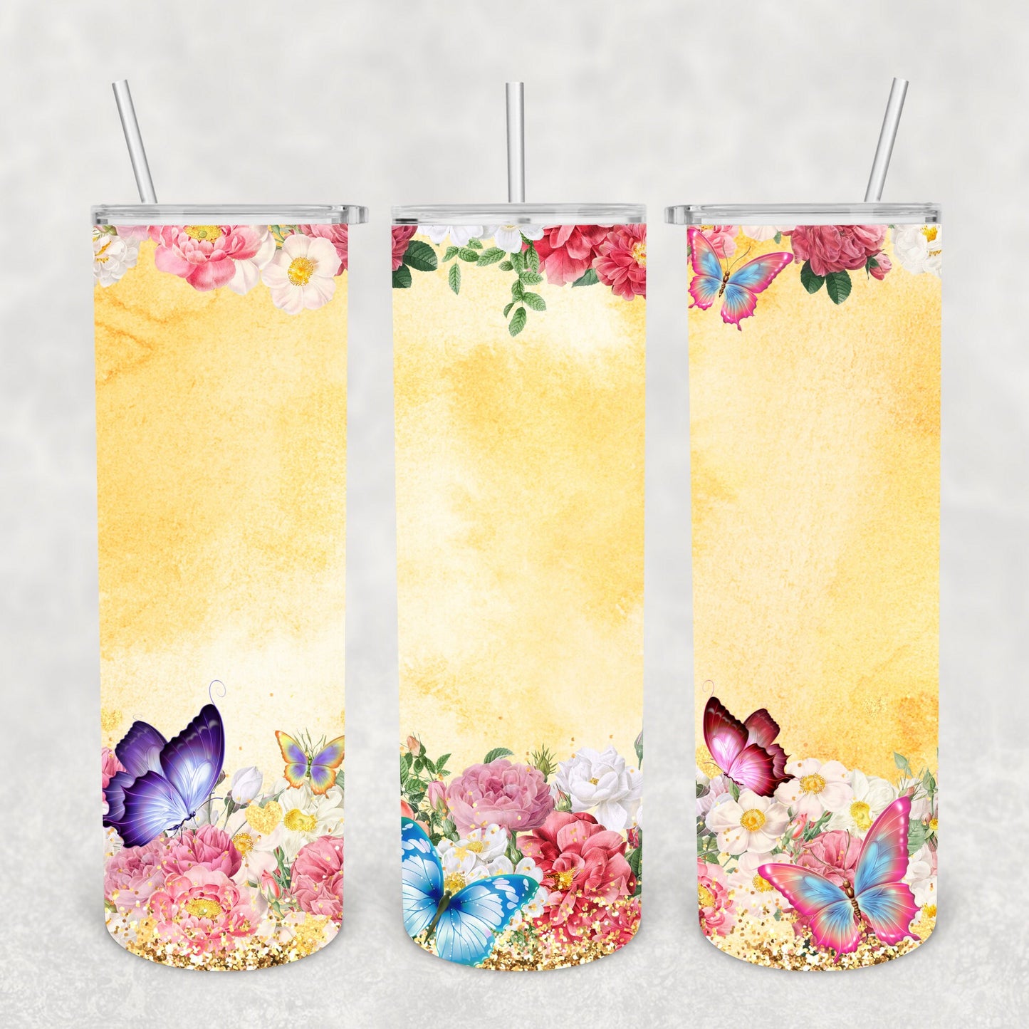 Floral Glitter Butterfly, Sublimation, Ready to Print, Ready To Press, Print Out Transfer, 20 oz, Skinny Tumbler Transfer, NOT A DIGITAL