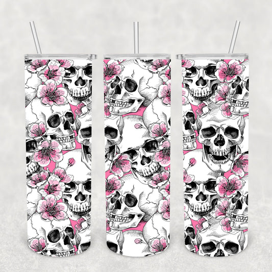 Skull Pink Flowers, Sublimation, Ready to Print, Ready To Press, Print Out Transfer, 20 oz, Skinny Tumbler Transfer, NOT A DIGITAL