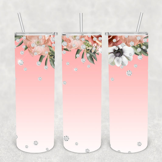 Flowers and Diamonds, Sublimation, Ready to Print, Ready To Press, Print Out Transfer, 20 oz, Skinny Tumbler Transfer, NOT A DIGITAL