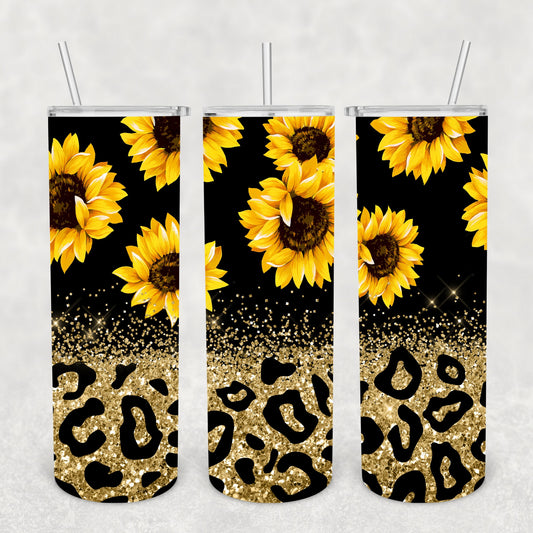 Sunflower Glitter Leopard, Sublimation, Ready To Press, Print Out Transfer, 20 oz, Skinny Tumbler Transfer, NOT A DIGITAL
