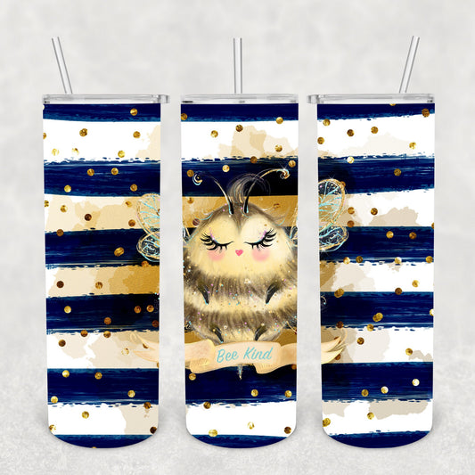 Bee Blue and White Stripes, Sublimation, Ready To Press, Print Out Transfer, 20 oz, Skinny Tumbler Transfer, NOT A DIGITAL