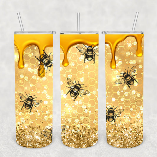 Bee Gold Glitter, Sublimation, Ready To Press, Print Out Transfer, 20 oz, Skinny Tumbler Transfer, NOT A DIGITAL