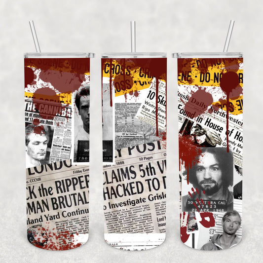 True Crime Serial Killers, Sublimation, Ready To Press, Print Out Transfer, 20 oz, Skinny Tumbler Transfer, NOT A DIGITAL