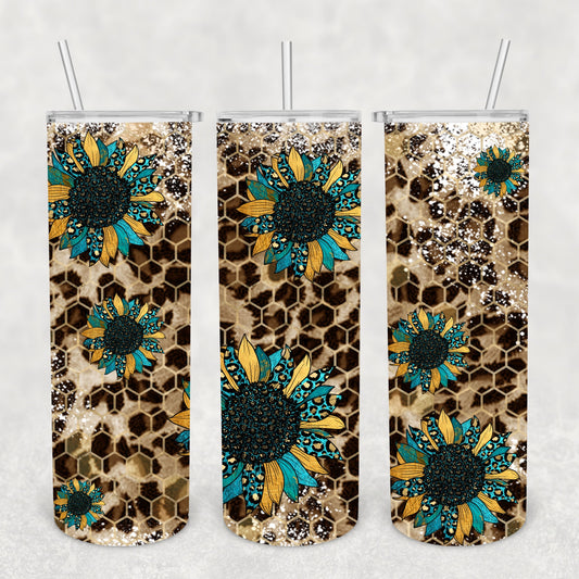 Leopard Teal Sunflower, Sublimation, Ready to Print, Ready To Press, Print Out Transfer, 20 oz, Skinny Tumbler Transfer, NOT A DIGITAL