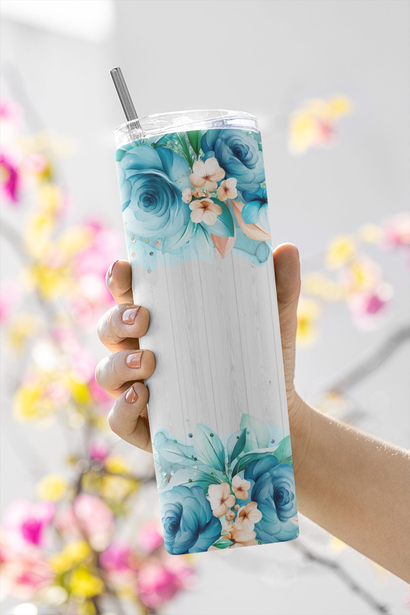 Teal Blue Floral, Sublimation, Ready To Press, Print Out Transfer, 20 oz, Skinny Tumbler Transfer, NOT A DIGITAL