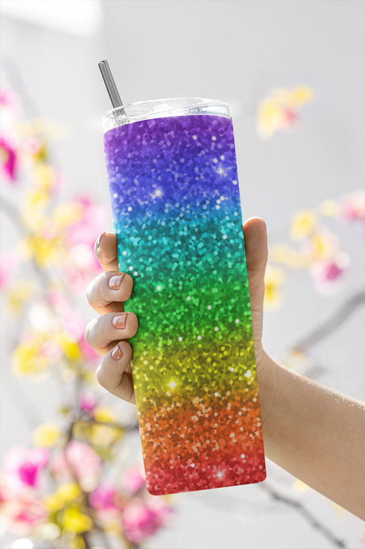 Rainbow Glitter, Sublimation, Ready To Press, Print Out Transfer, 20 oz, Skinny Tumbler Transfer, NOT A DIGITAL