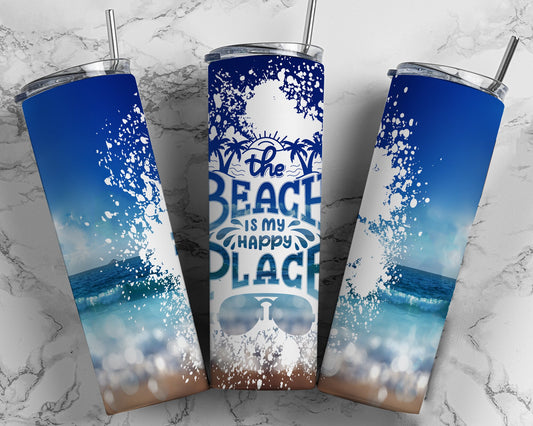 Beach Happy Place, Sublimation, Ready To Press, Print Out Transfer, 20 oz, Skinny Tumbler Transfer, NOT A DIGITAL