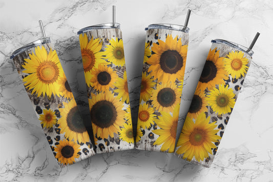 Sunflower Print Leopard, Sublimation, Ready to Print, Ready To Press, Print Out Transfer, 20 oz, Skinny Tumbler Transfer, NOT A DIGITAL