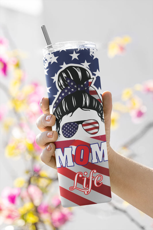 Mom Life American, Sublimation, Ready To Press, Print Out Transfer, 20 oz Skinny, 12 oz. Skinny Tumbler Transfer, NOT A DIGITAL