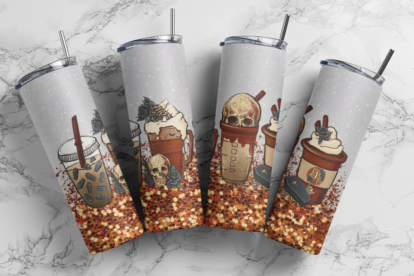 Skull Fall Latte, Sublimation, Ready To Press, Print Out Transfer, 20 oz, Skinny Tumbler Transfer, NOT A DIGITAL