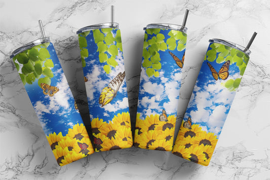 Sunflower Butterfly, Sublimation, Ready to Print, Ready To Press, Print Out Transfer, 20 oz, Skinny Tumbler Transfer, NOT A DIGITAL