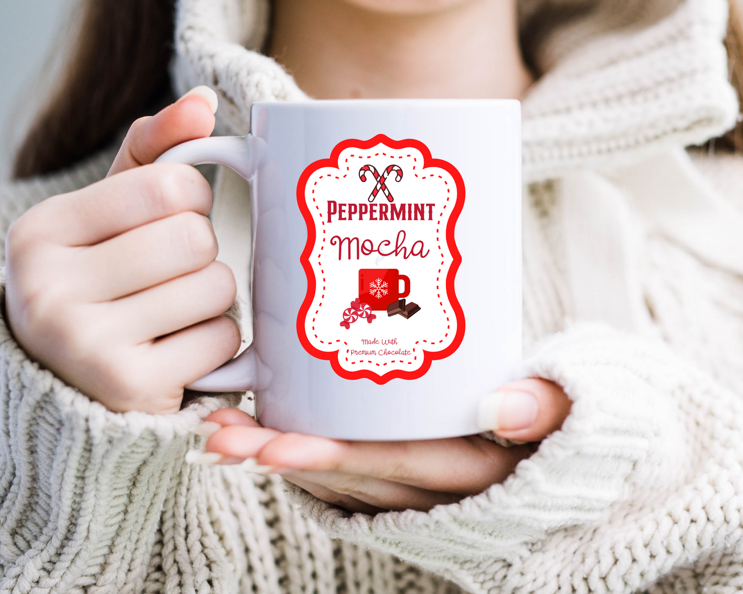 Peppermint Mocha Mug, Sublimation, Ready To Press, Print Out Transfer, 11 oz. 12 oz. 15 oz. NOT A DIGITAL Cost 3.25 for 4 designs on one sheet