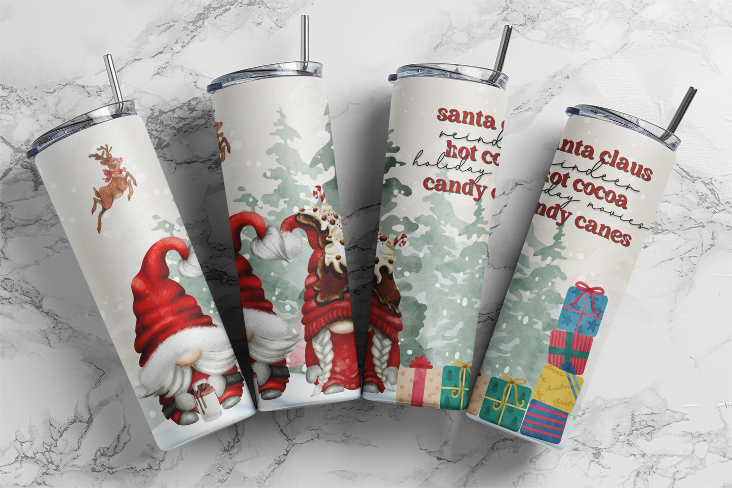 Santa Claus Reindeer Gnomes, Sublimation, Ready to Print, Ready To Press, Print Out Transfer, 20 oz, Skinny Tumbler Transfer, NOT A DIGITAL