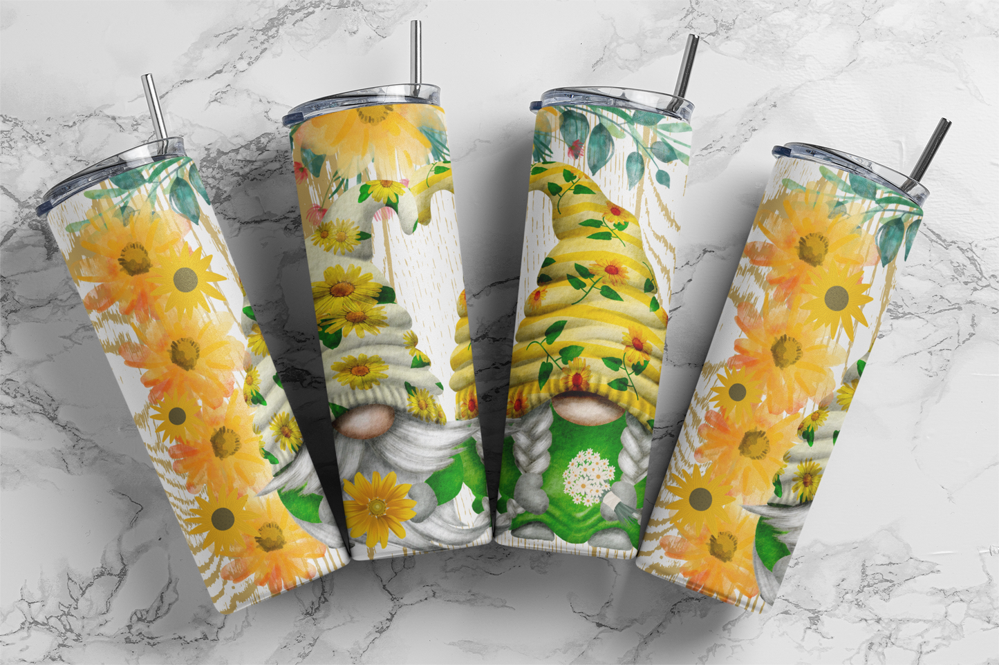 Yellow Daisy Gnomes, Sublimation, Ready to Print, Ready To Press, Print Out Transfer, 20 oz, Skinny Tumbler Transfer, NOT A DIGITAL